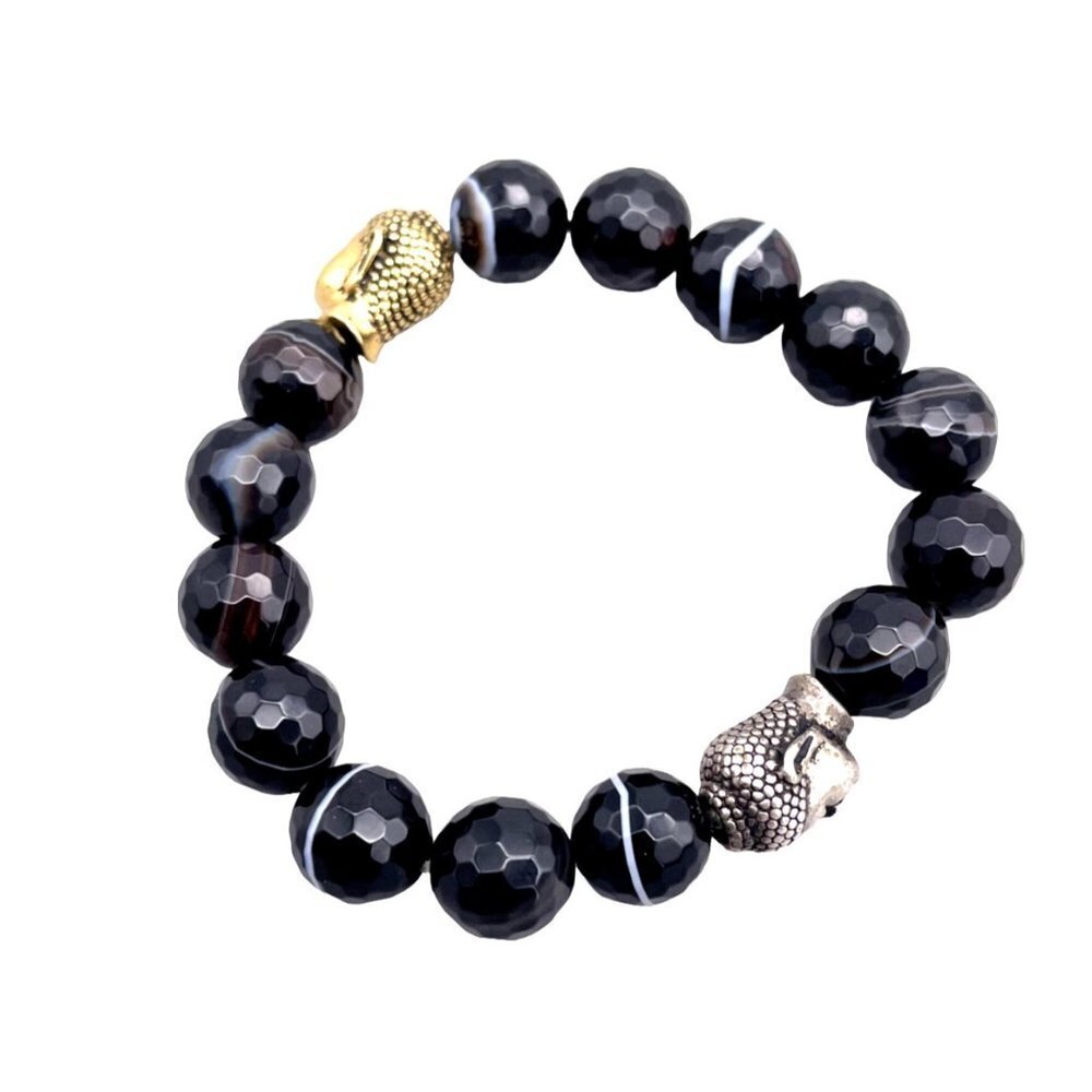Nephrite Gemstone Faceted Ball Beaded Buddha Bracelet